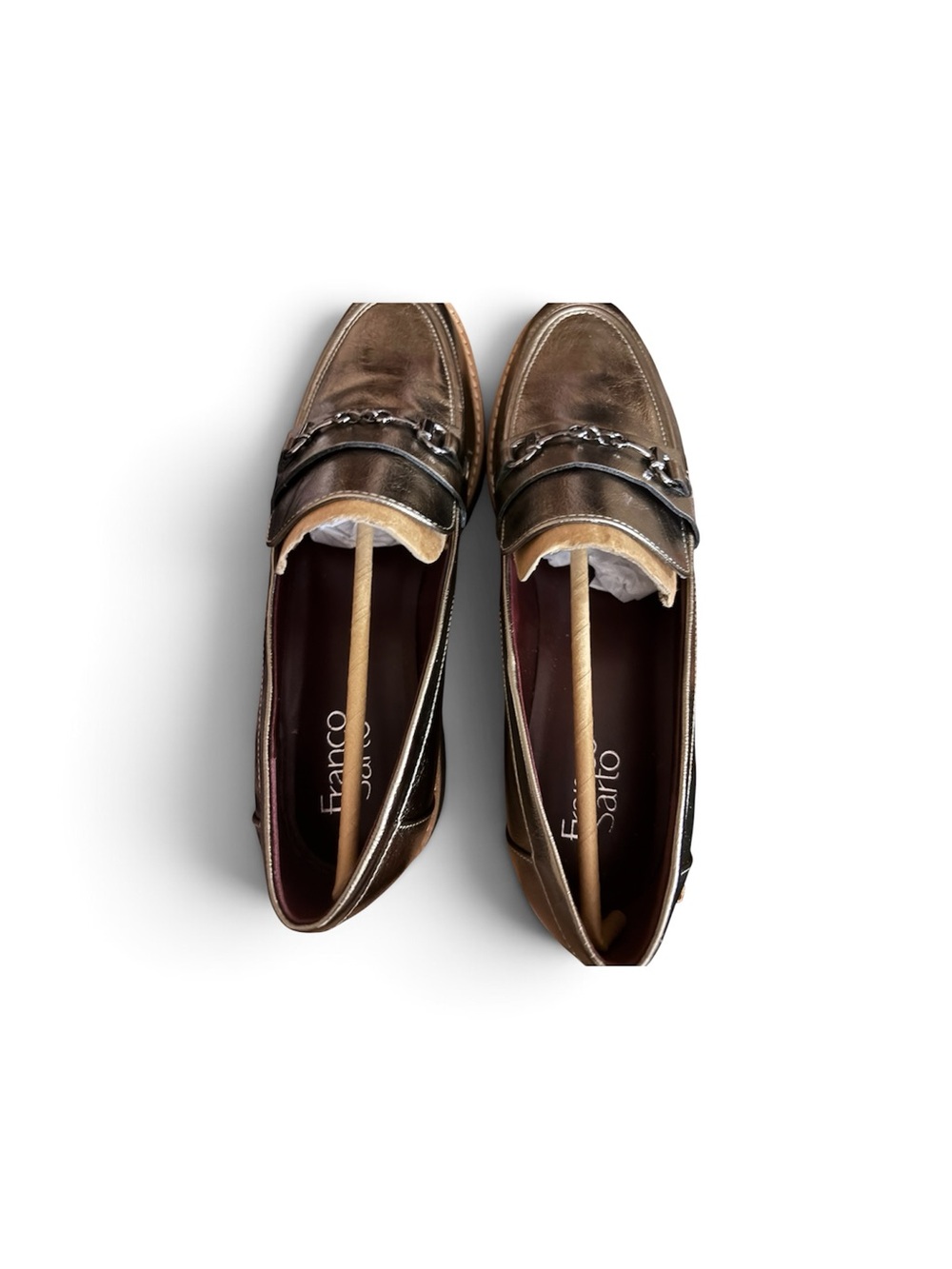Franco Sarto Metallic Pewter Chain-Trim Loafers